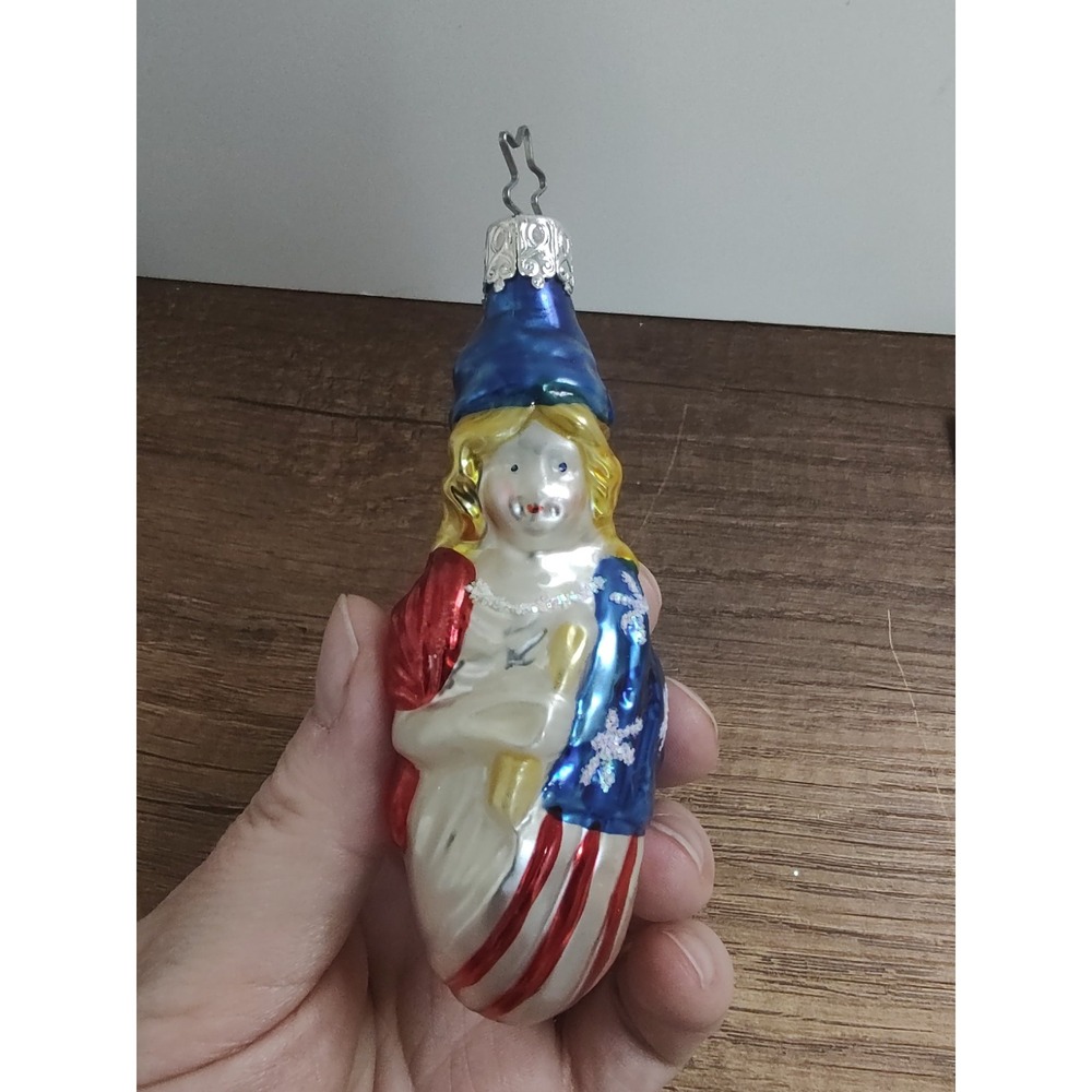 VTG Inge-Glas Patriotic Lady Liberty Blown Glass Ornament Hand Painted A11